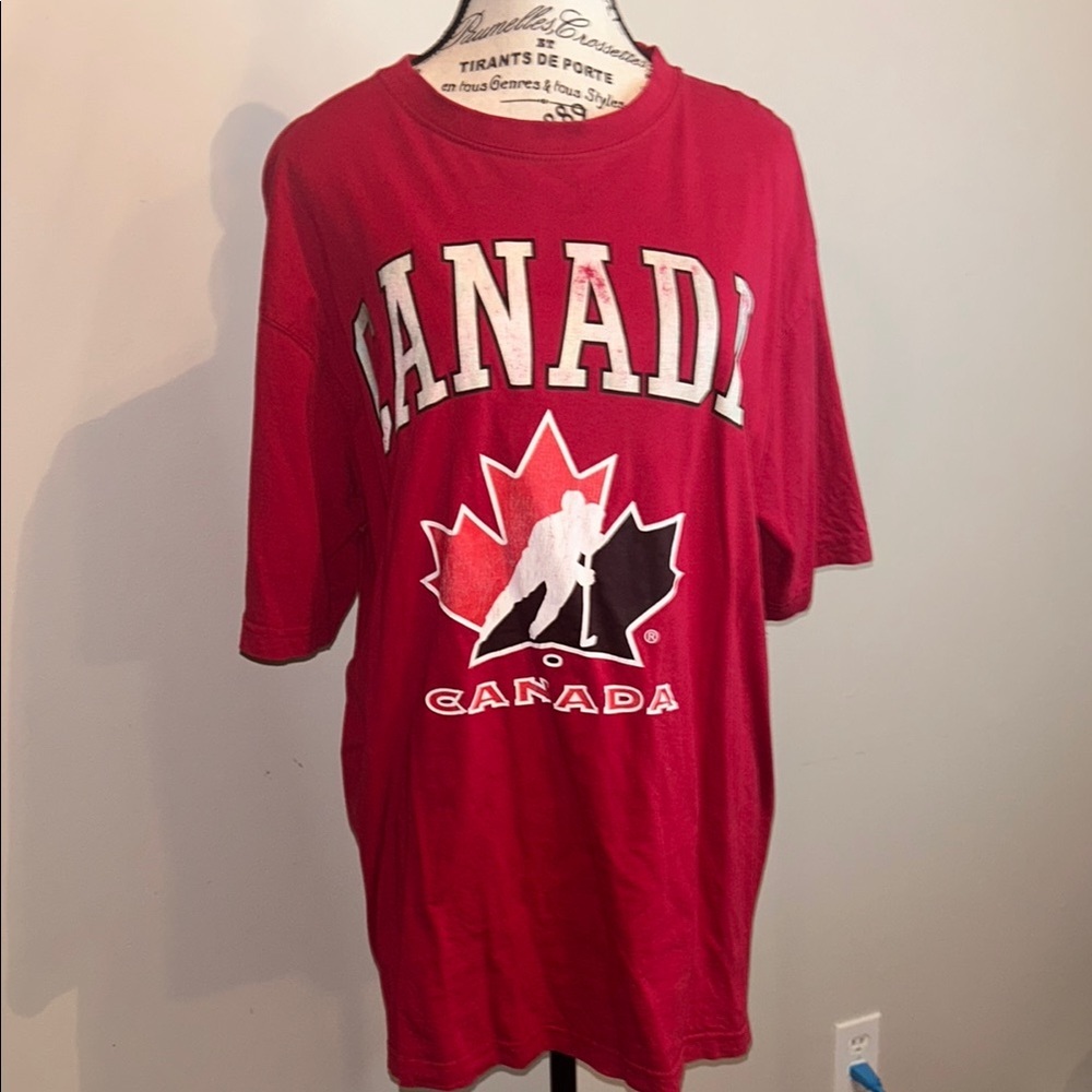 Vintage Red Short Sleeve Tee with Canada Hockey Graphic